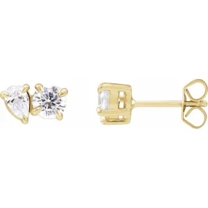 14K Gold 1 1/6ct Lab-Grown Diamond Two-Stone Stud Earrings Clarity SI, Color G-H