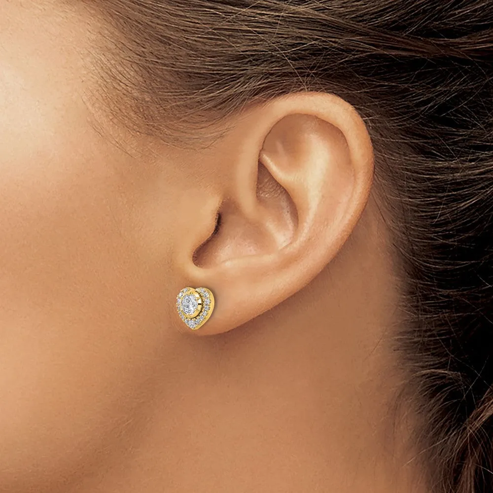 14k Gold 1 ct Lab Grown Diamond Heart Stud Earrings VS Clarity, D-E Color