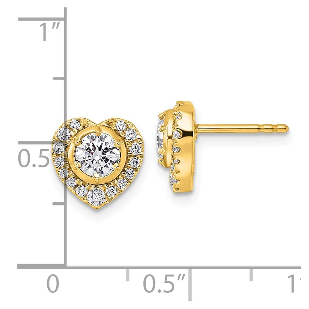 14k Gold 1 ct Lab Grown Diamond Heart Stud Earrings VS Clarity, D-E Color