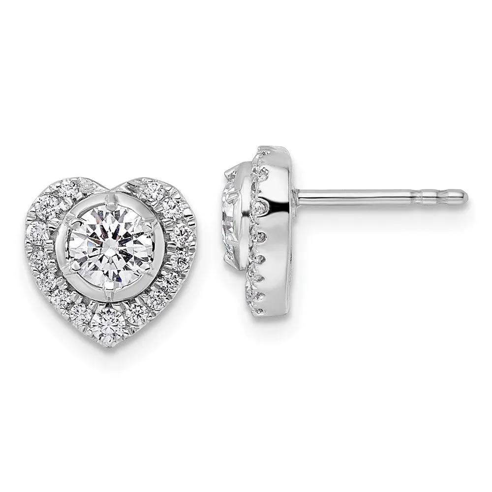 14k Gold 1 ct Lab Grown Diamond Heart Stud Earrings VS Clarity, D-E Color