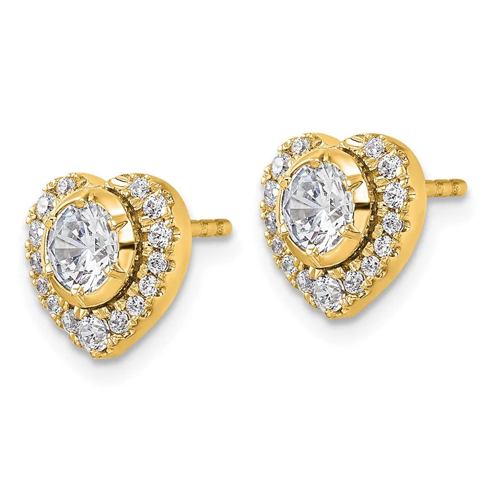 14k Gold 1 ct Lab Grown Diamond Heart Stud Earrings VS Clarity, D-E Color