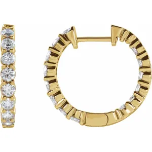 14K Gold 1ct Lab-Grown Diamond Inside-Outside Hinged Hoop Earrings Clarity VS, Color F-G