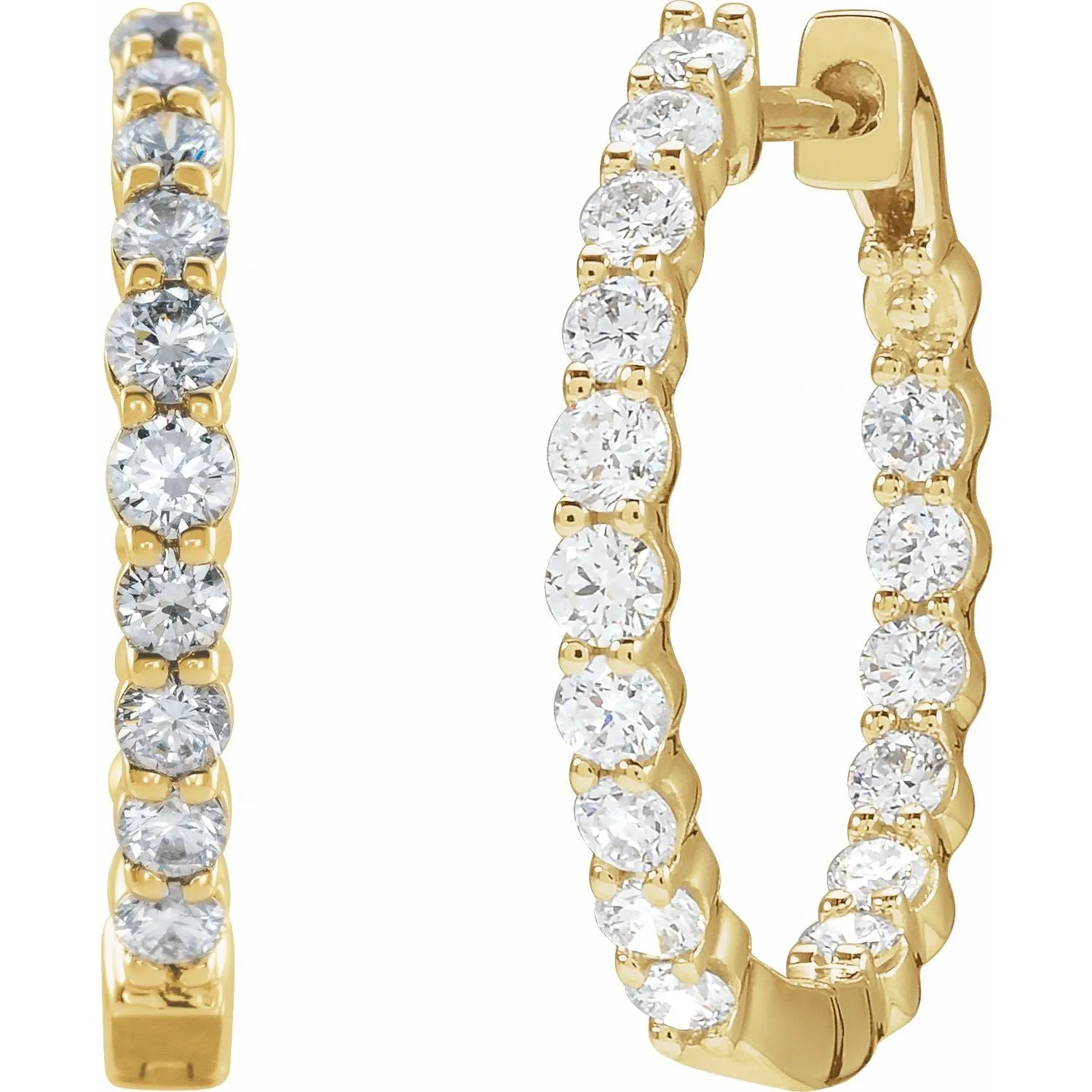 14K Gold 1ct Lab-Grown Diamond Inside-Outside Hinged Hoop Earrings Clarity VS, Color F-G