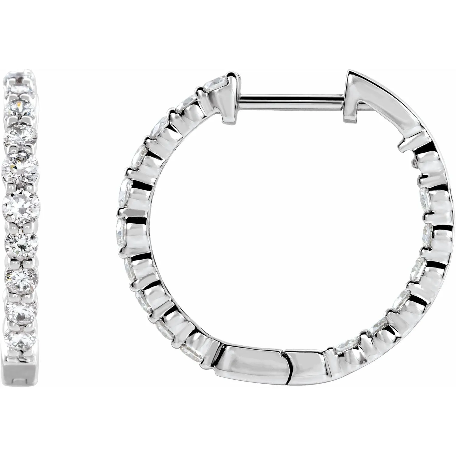 14K Gold 1ct Lab-Grown Diamond Inside-Outside Hinged Hoop Earrings Clarity VS, Color F-G
