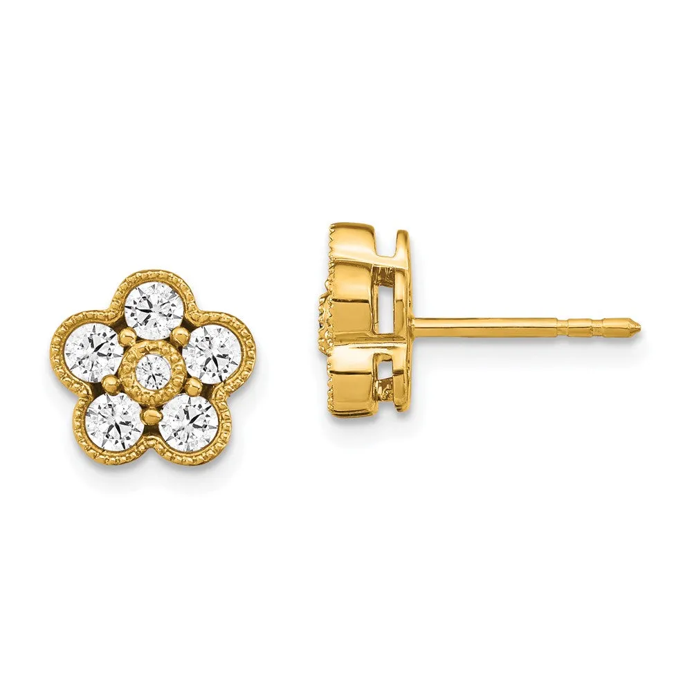 14k Gold 3/4 ct Lab Grown Diamond Floral Stud Earrings VS Clarity, D-E Color