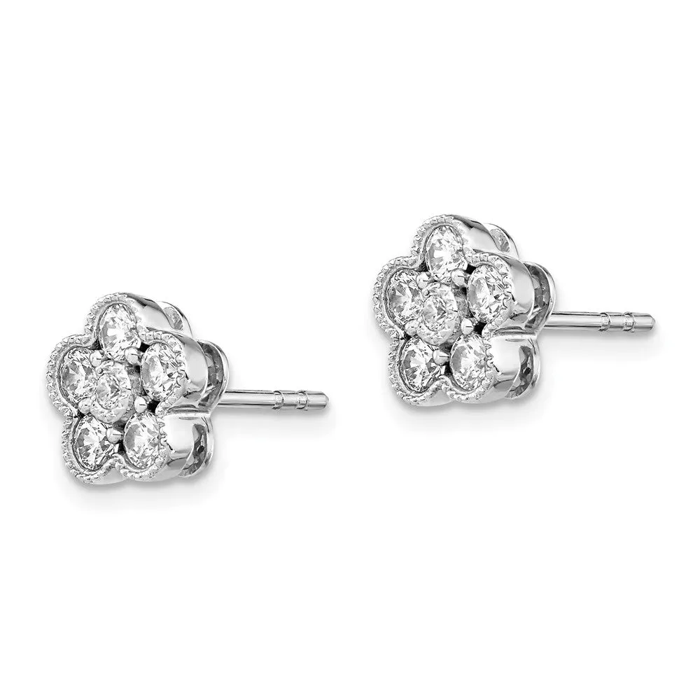 14k Gold 3/4 ct Lab Grown Diamond Floral Stud Earrings VS Clarity, D-E Color