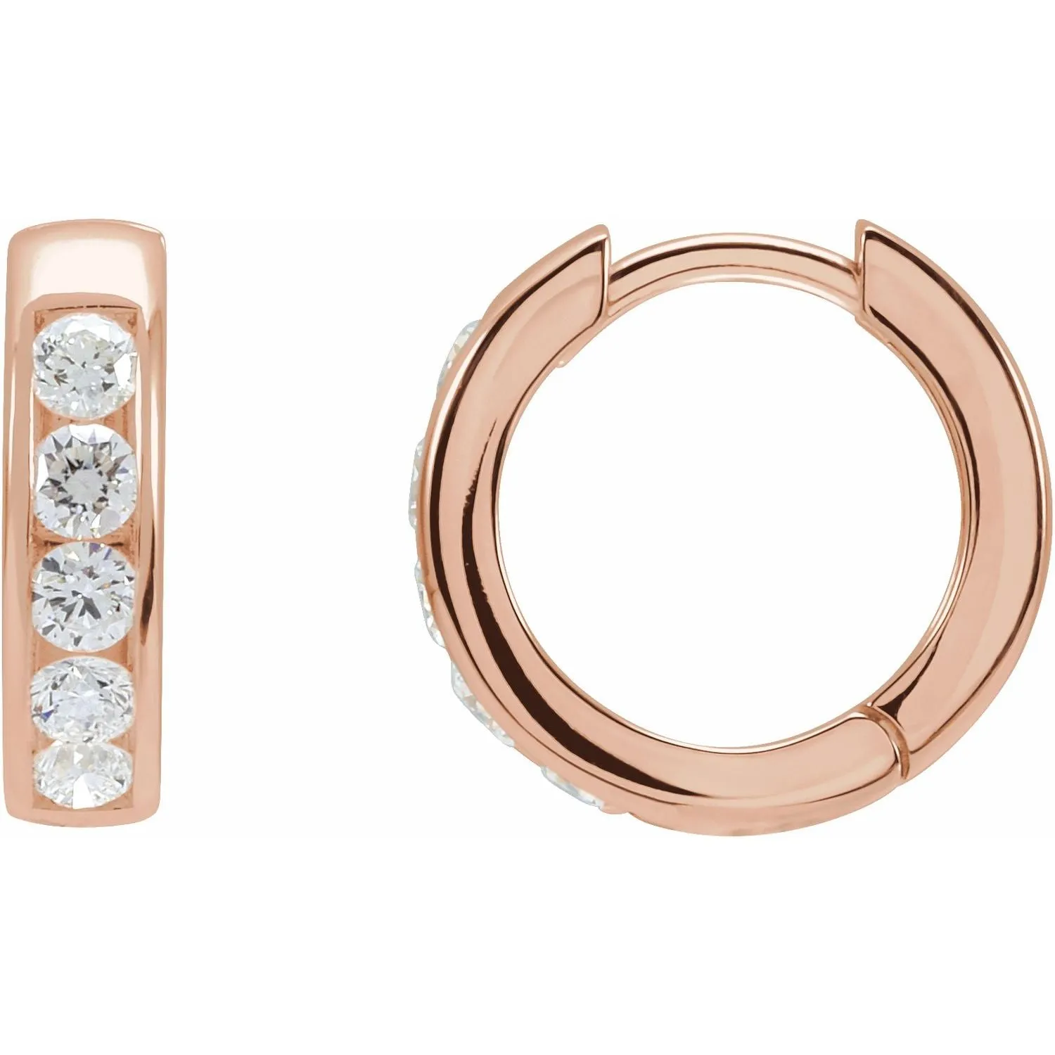 14K Rose Gold 5/8ct Lab-Grown Diamond 14 mm Hinged Hoop Earrings Clarity SI, Color G-H