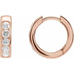 14K Rose Gold 5/8ct Lab-Grown Diamond 14 mm Hinged Hoop Earrings Clarity SI, Color G-H