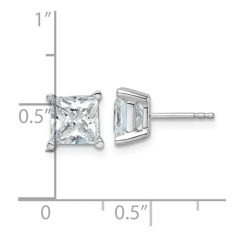14k White Gold 4 ct Princess Lab Grown Diamond Stud Earrings VS Clarity, D-E Color