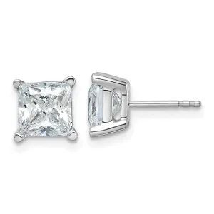 14k White Gold 4 ct Princess Lab Grown Diamond Stud Earrings VS Clarity, D-E Color