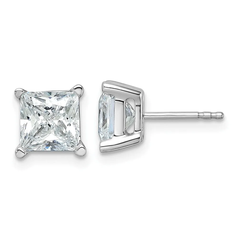 14k White Gold 4 ct Princess Lab Grown Diamond Stud Earrings VS Clarity, D-E Color