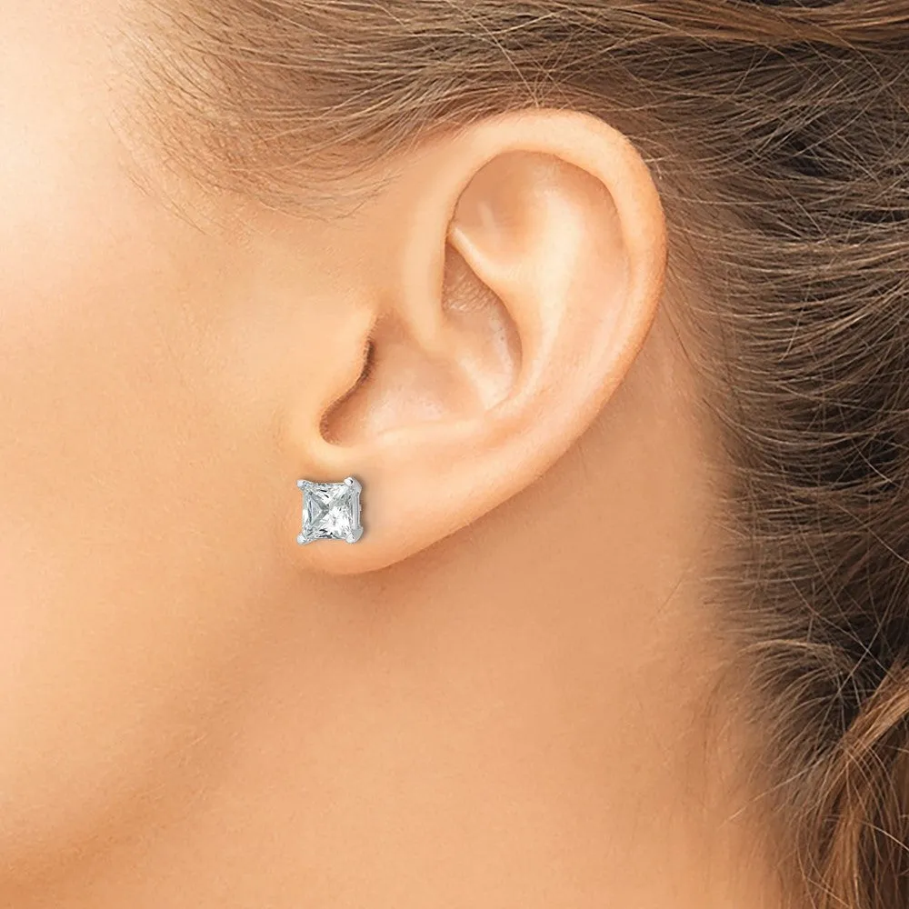 14k White Gold 4 ct Princess Lab Grown Diamond Stud Earrings VS Clarity, D-E Color