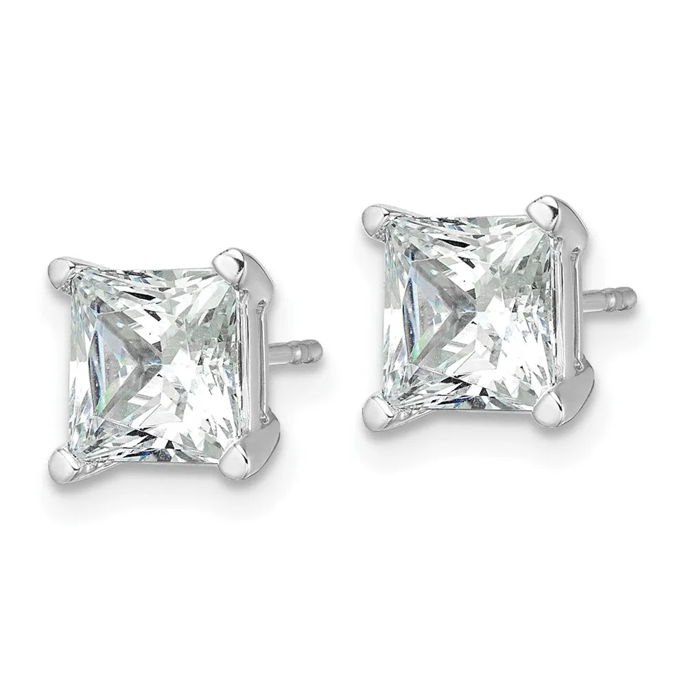 14k White Gold 4 ct Princess Lab Grown Diamond Stud Earrings VS Clarity, D-E Color
