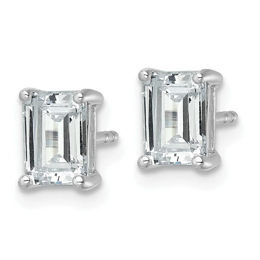 14k White Gold Emerald 2 ct Lab Grown Diamond Stud Earrings VS Clarity, G-H Color