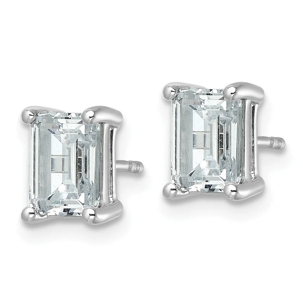 14k White Gold Emerald 3 ct Lab Grown Diamond Stud Earrings VS Clarity, D-E Color