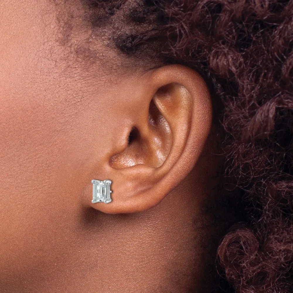 14k White Gold Emerald 3 ct Lab Grown Diamond Stud Earrings VS Clarity, D-E Color