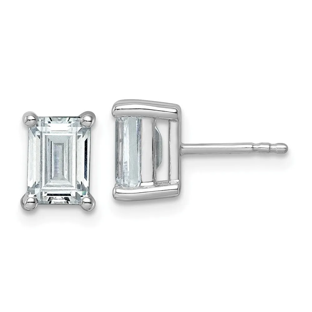 14k White Gold Emerald 3 ct Lab Grown Diamond Stud Earrings VS Clarity, D-E Color