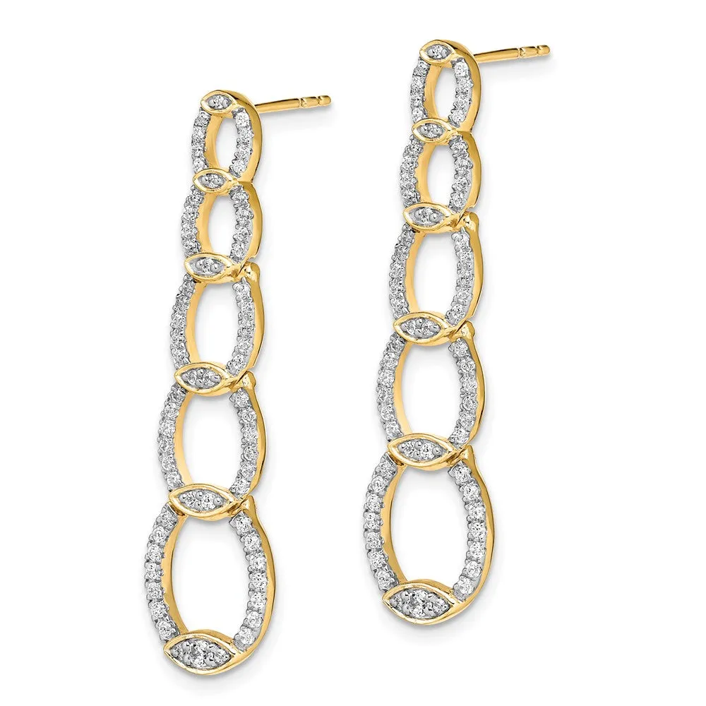 14k Yellow Gold 2/3 ct Lab Grown Diamond Drop Dangle Earrings VS Clarity, G-H Color