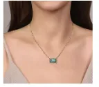14K Yellow Gold Diamond and Blue Topaz Emerald Cut Necklace With Flower Pattern Gallery