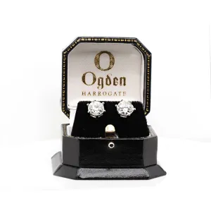 18ct White Gold 6 Claw Old Brilliant Cut Diamond Stud Earrings