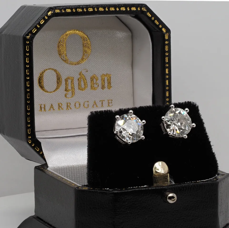 18ct White Gold 6 Claw Old Brilliant Cut Diamond Stud Earrings