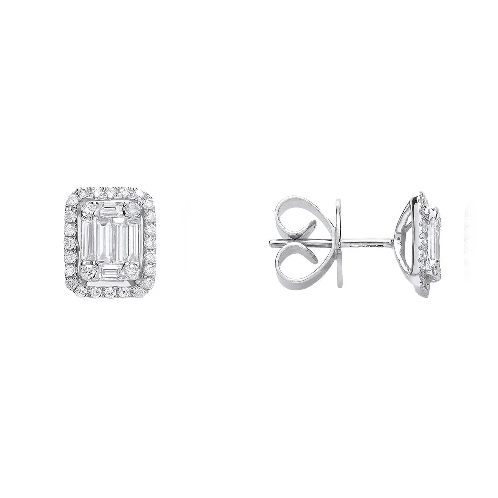 18ct White Gold Baguette Diamond Stud Earrings