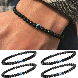 2pcs Turkish Blue Evil Eyes Bracelet Black Natural Stone Beads Obsidian Men Beacelet for Women Men Yoga Hand Jewelry Gifts 6mm