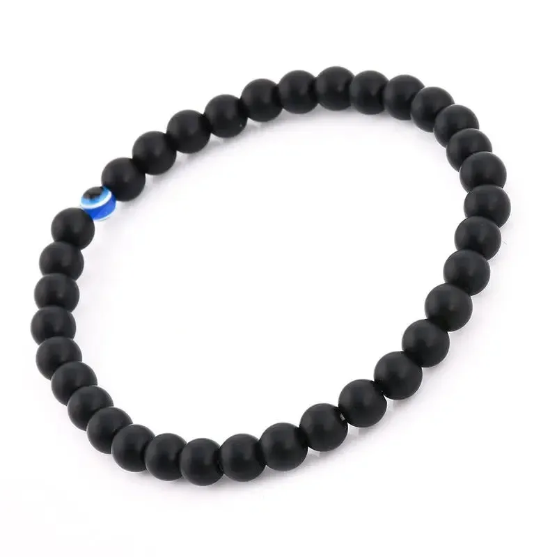2pcs Turkish Blue Evil Eyes Bracelet Black Natural Stone Beads Obsidian Men Beacelet for Women Men Yoga Hand Jewelry Gifts 6mm