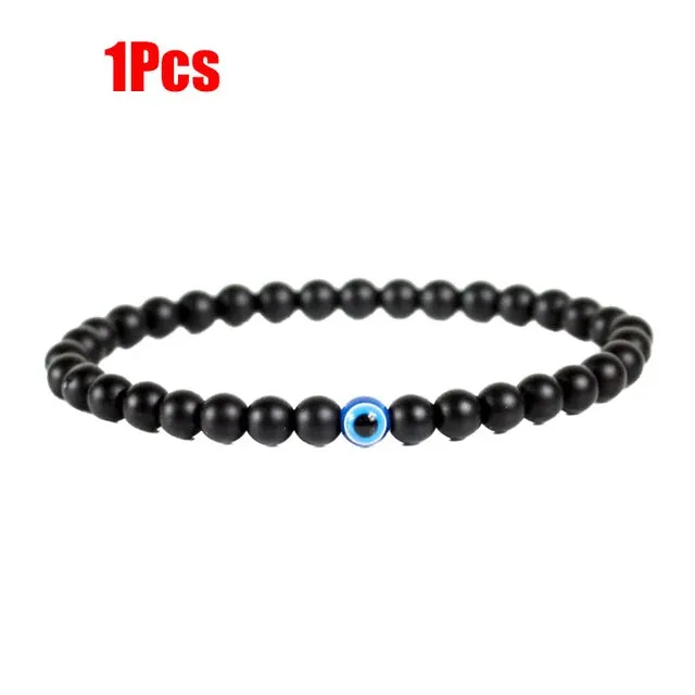 2pcs Turkish Blue Evil Eyes Bracelet Black Natural Stone Beads Obsidian Men Beacelet for Women Men Yoga Hand Jewelry Gifts 6mm