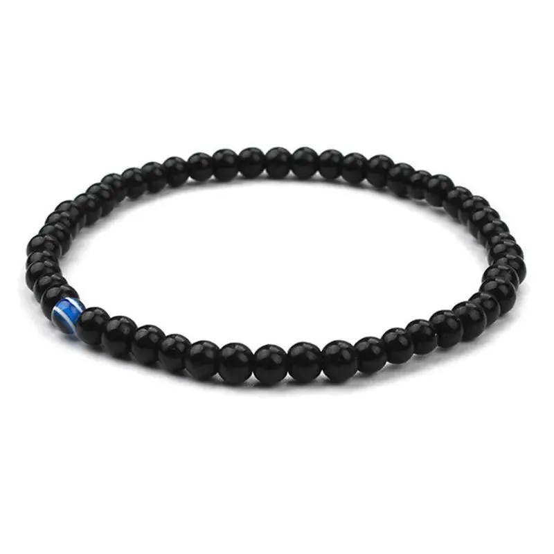2pcs Turkish Blue Evil Eyes Bracelet Black Natural Stone Beads Obsidian Men Beacelet for Women Men Yoga Hand Jewelry Gifts 6mm