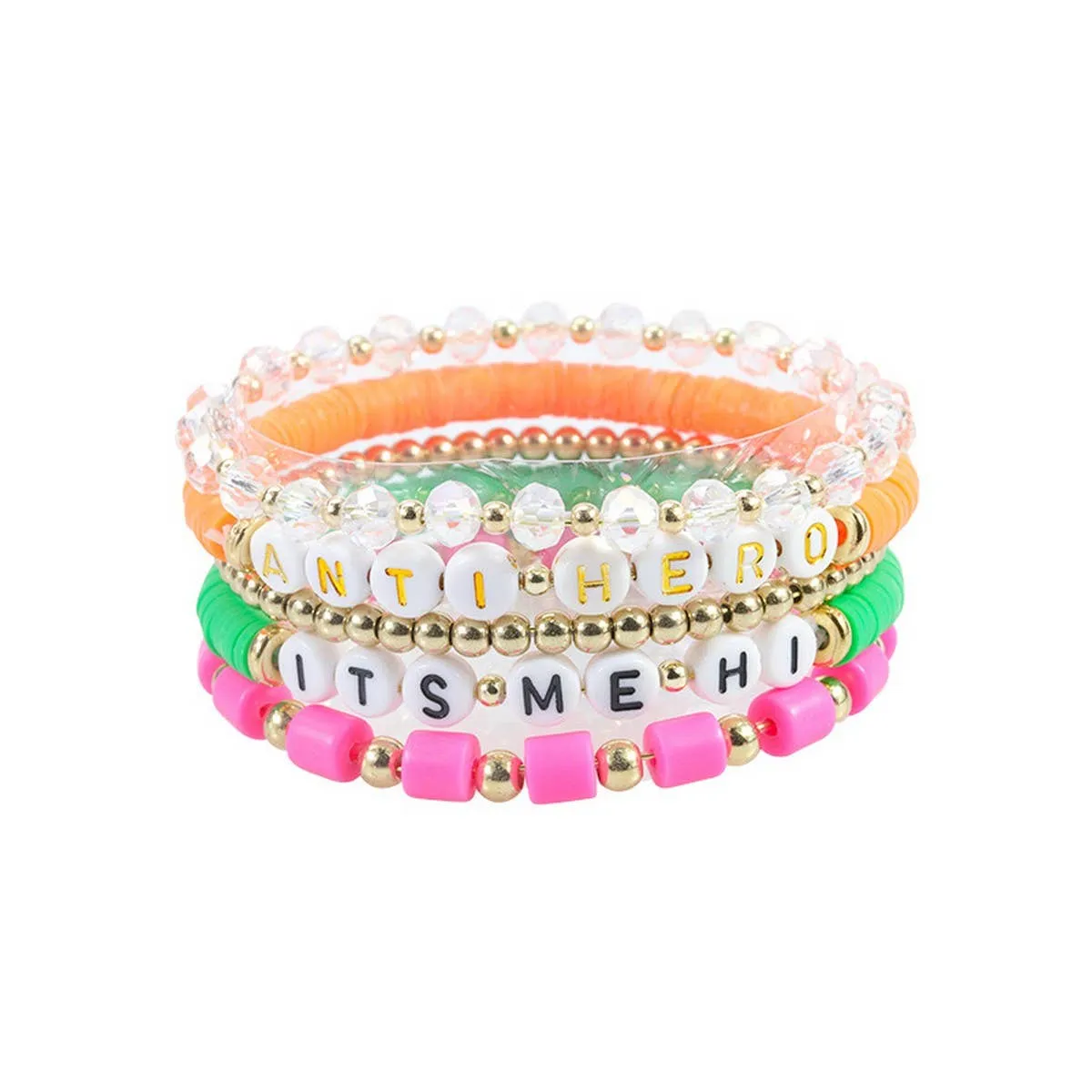 5PCS COLORED LETTER MULTI-LAYER BEADED BRACELET_CWAJE0711