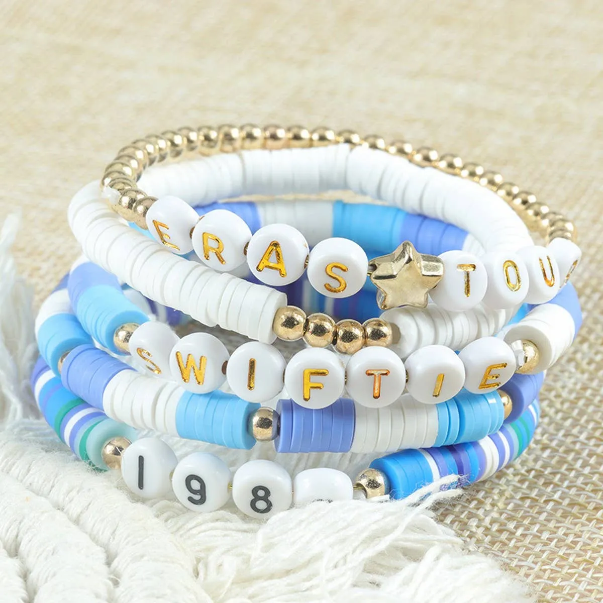 5PCS COLORED LETTER MULTI-LAYER BEADED BRACELET_CWAJE0711