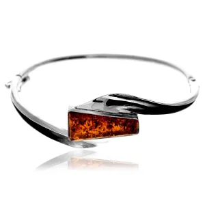 925 Sterling Silver & Genuine Cognac Baltic Amber Exclusive Bangle - BL0192