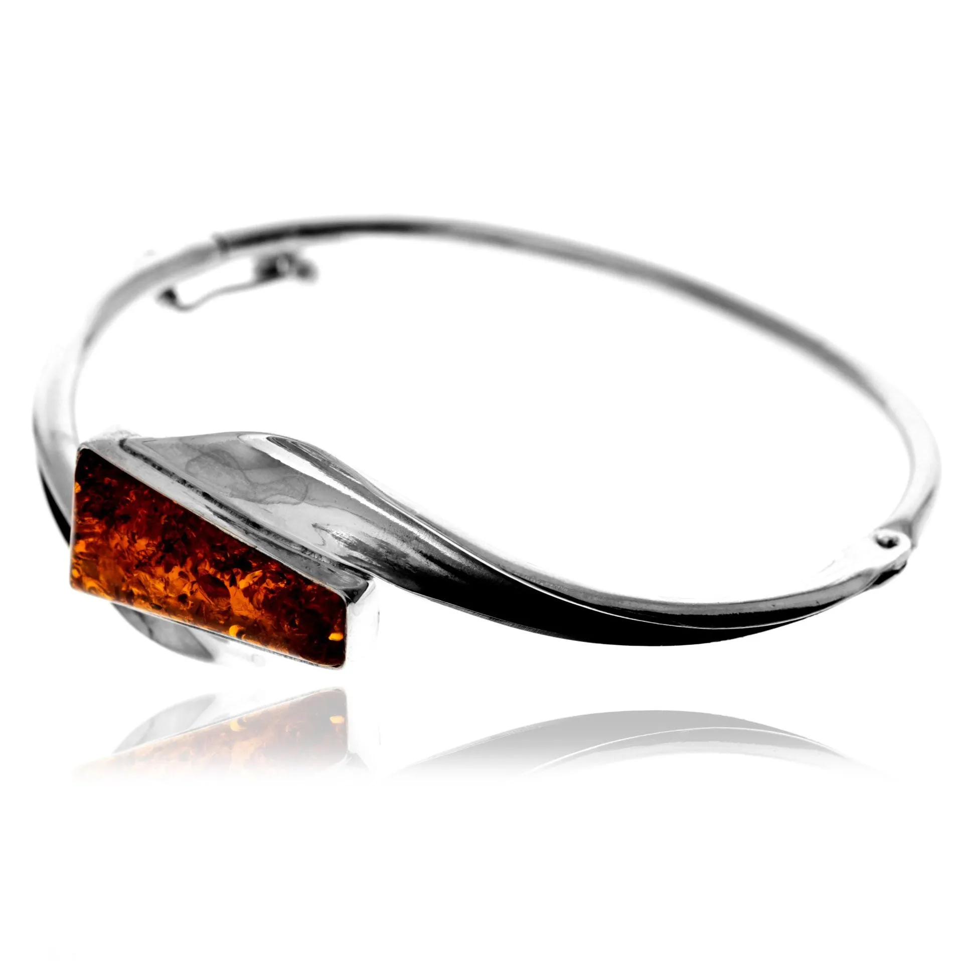 925 Sterling Silver & Genuine Cognac Baltic Amber Exclusive Bangle - BL0192