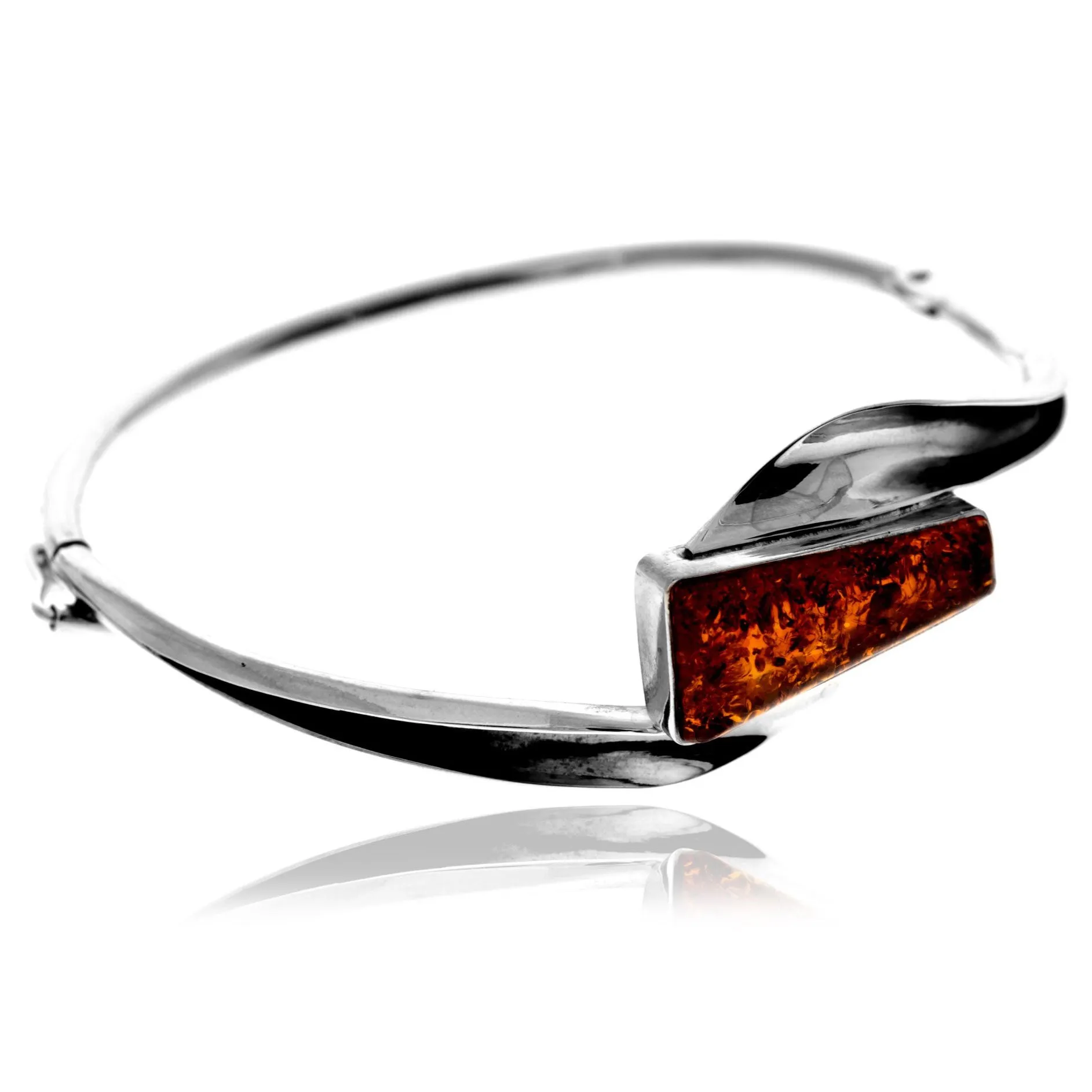 925 Sterling Silver & Genuine Cognac Baltic Amber Exclusive Bangle - BL0192