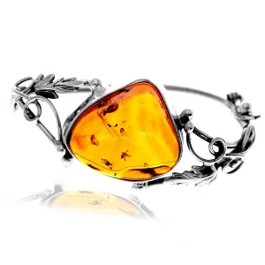 925 Sterling Silver & Genuine Cognac Baltic Amber Exclusive Bangle - BL0196