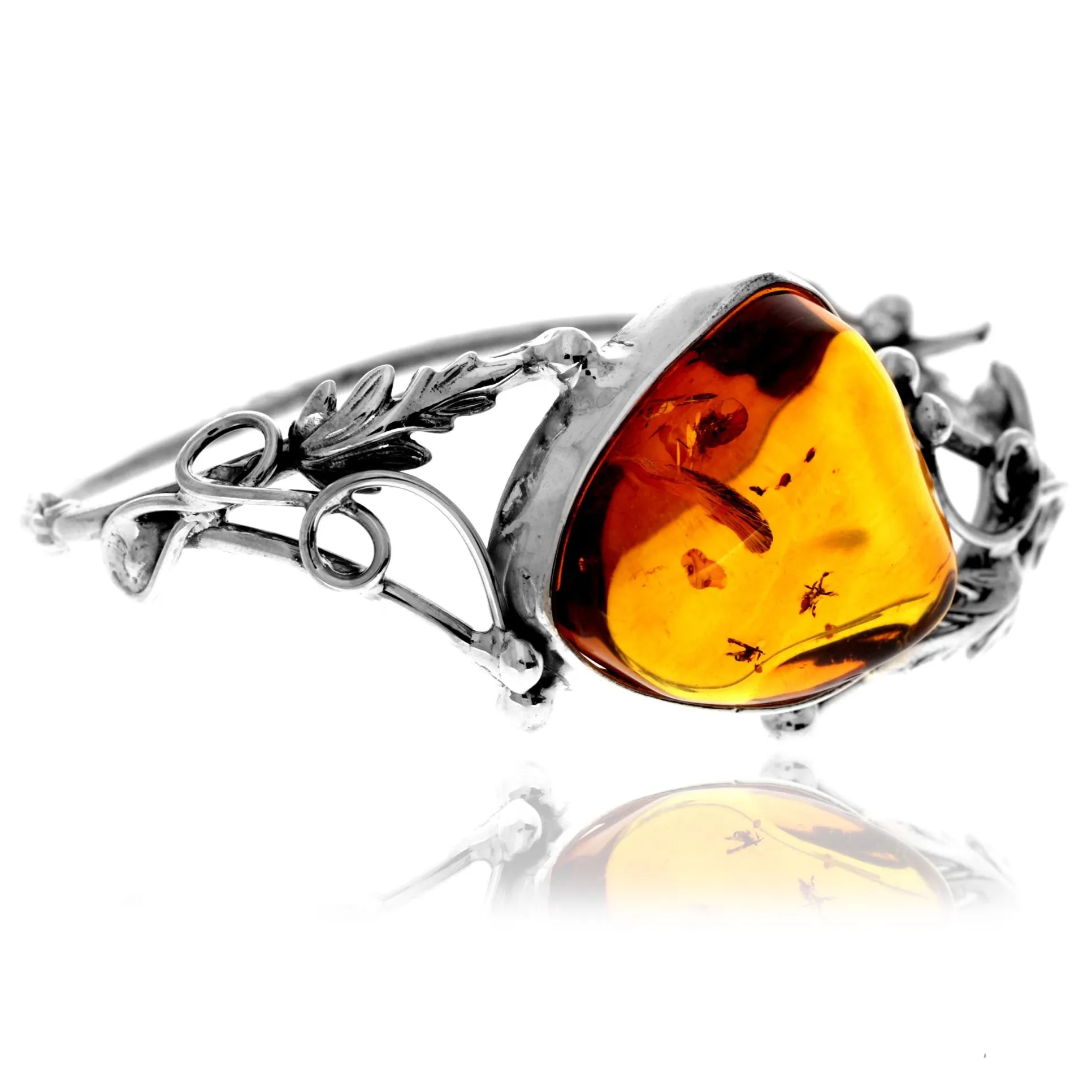 925 Sterling Silver & Genuine Cognac Baltic Amber Exclusive Bangle - BL0196