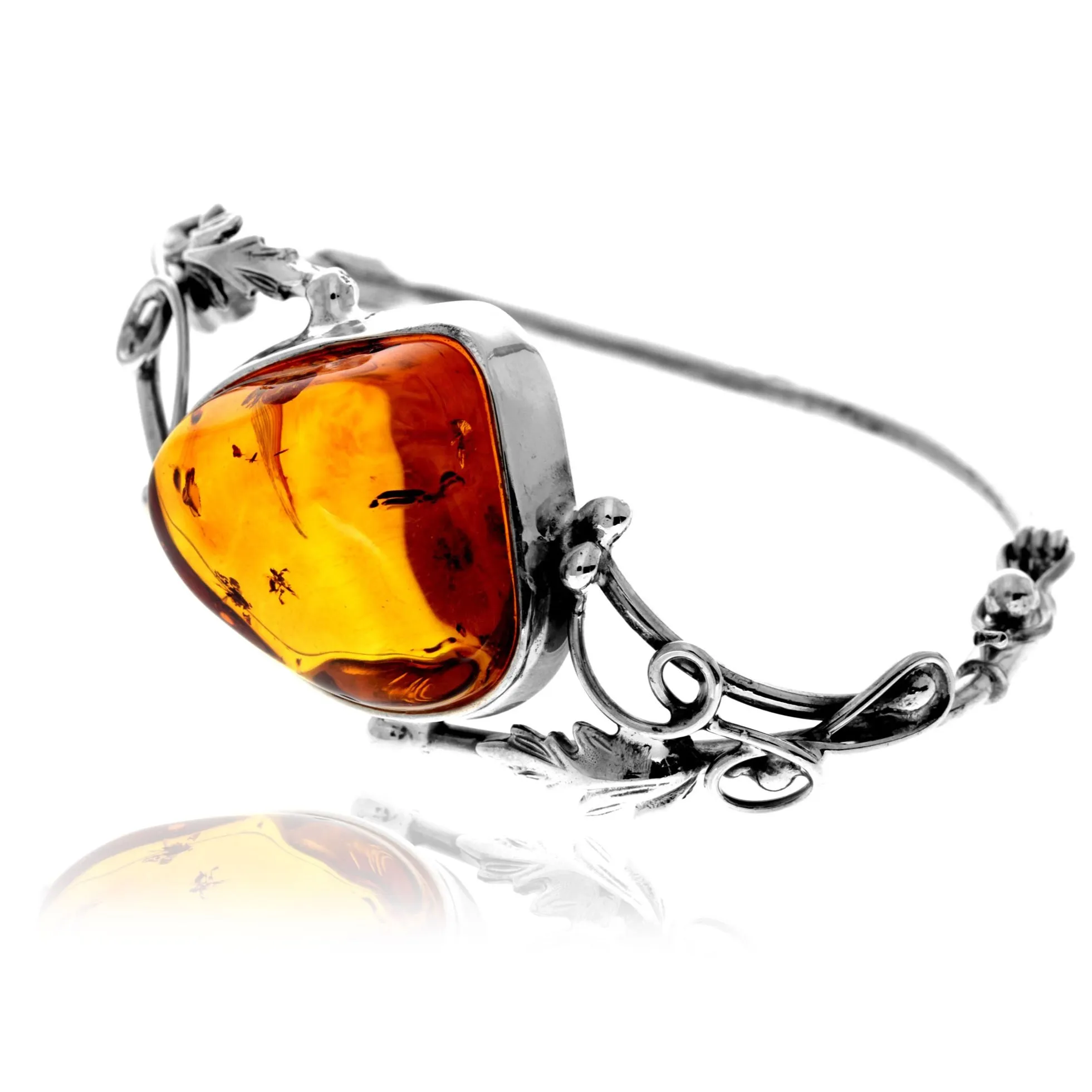 925 Sterling Silver & Genuine Cognac Baltic Amber Exclusive Bangle - BL0196