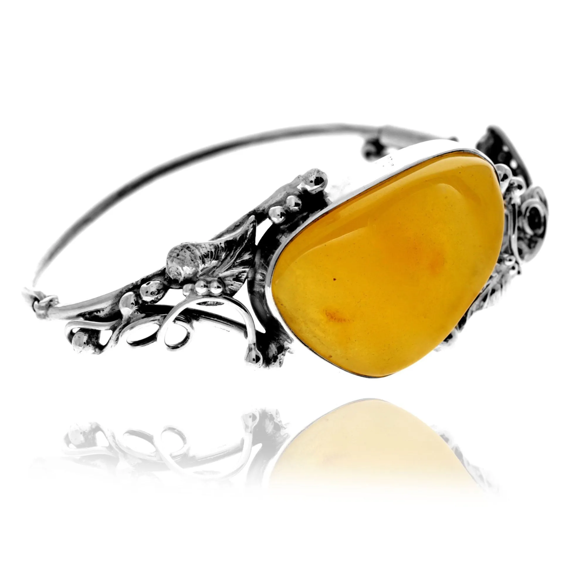 925 Sterling Silver & Genuine Lemon Baltic Amber Exclusive Bangle - BL0198