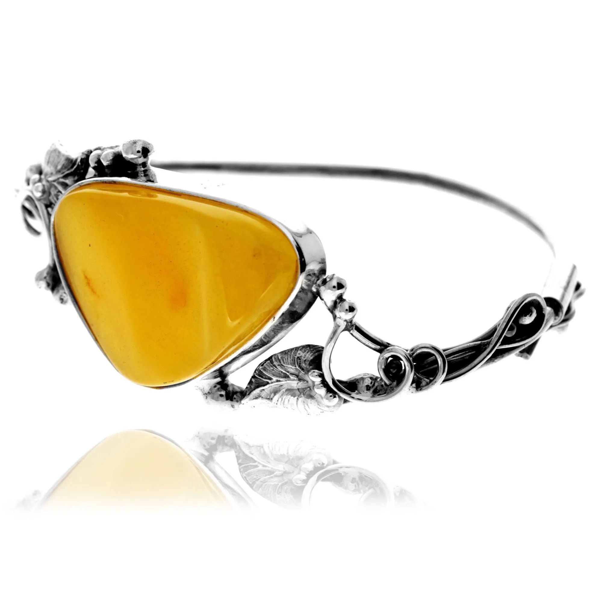 925 Sterling Silver & Genuine Lemon Baltic Amber Exclusive Bangle - BL0198