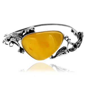 925 Sterling Silver & Genuine Lemon Baltic Amber Exclusive Bangle - BL0198