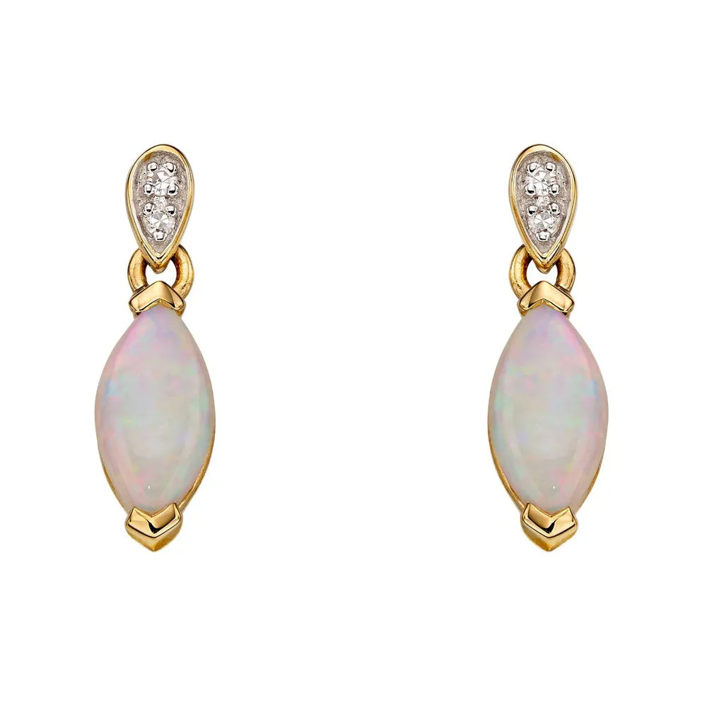9ct Yellow Gold Opal and Diamond Drop Earrings GE2227W