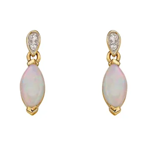 9ct Yellow Gold Opal and Diamond Drop Earrings GE2227W