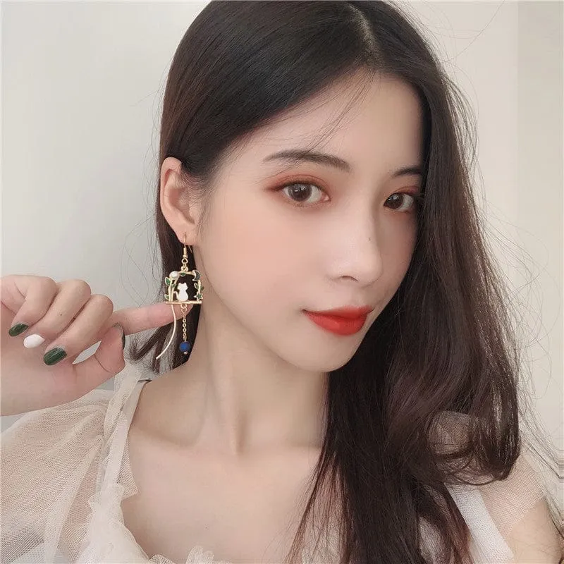 Blue Moon Swing Cat Earrings