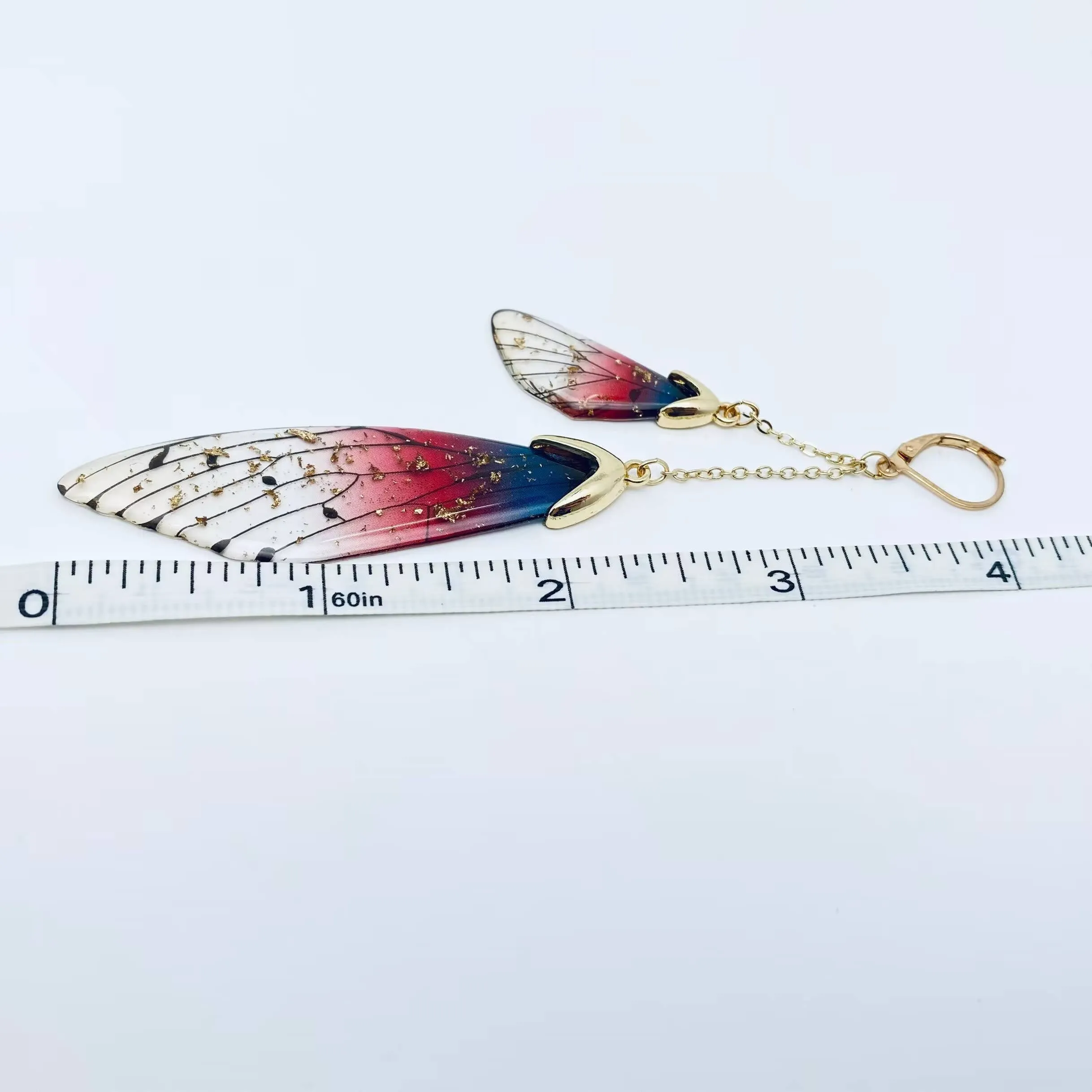 Butterfly Wings Ear Clip Gradient Color Cicada Wing Earrings: Green-Gold Foil