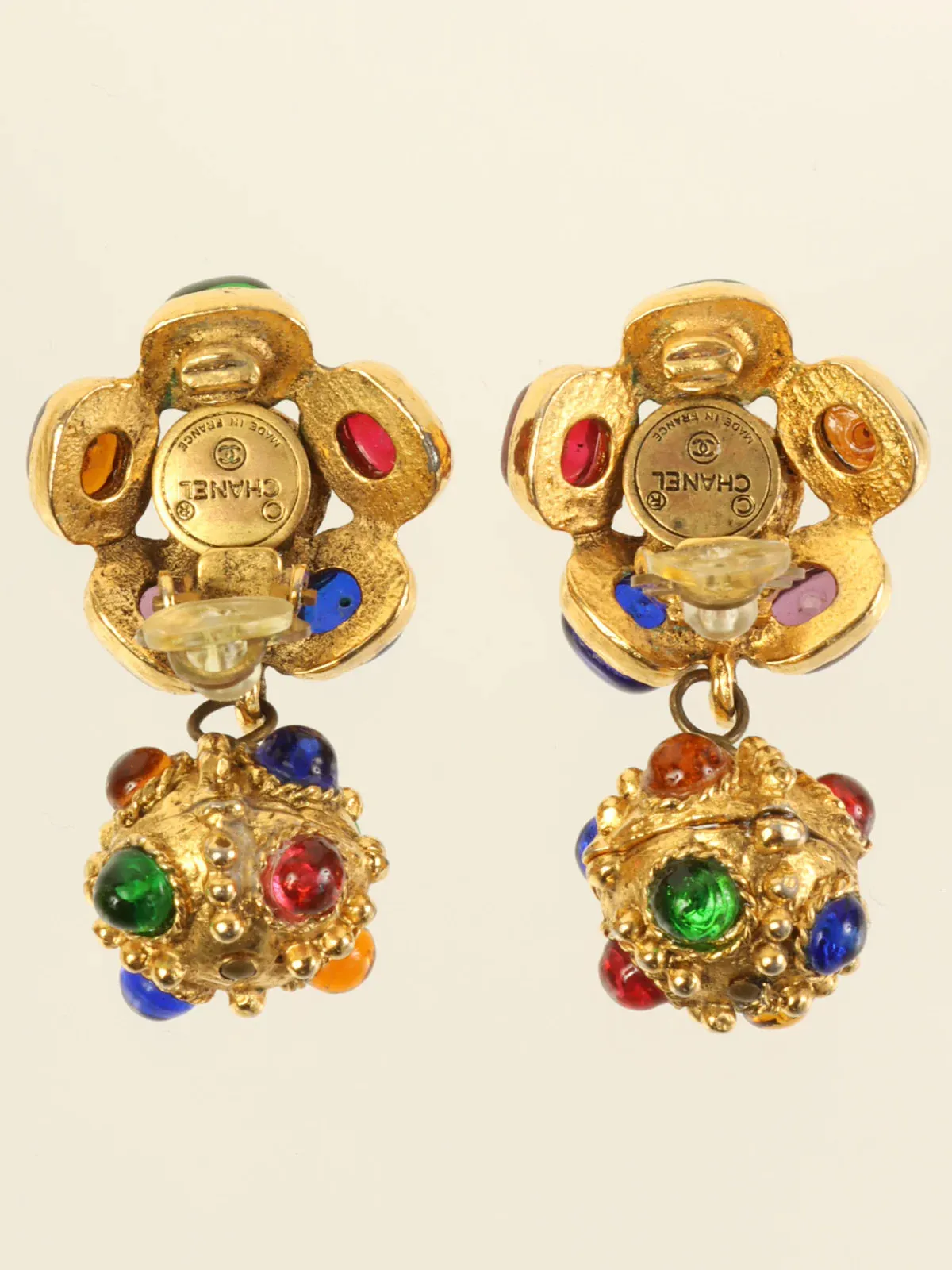 CHANEL Gripoix Flower Motif Ball Swing Earrings Gold/Multi