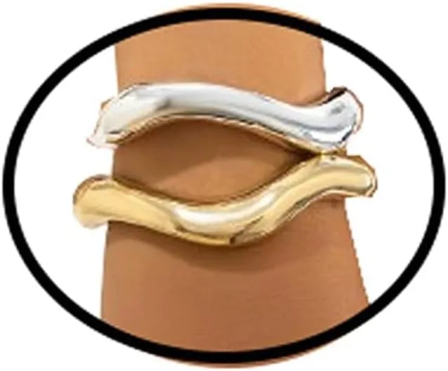 Chunky Gold Bracelets for Women,2 Pcs Gold Stacking Cuff Bangle Bracelet Silver Plated Cuff Bangle Bracelets Open Wide Irregular Minimalist Bangle Jewelry