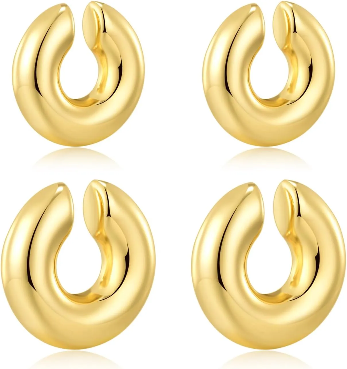 Chunky Gold Silver Hoop Earrings and Ear Cuffs for Women Non Piercing, Hypoallergenic 14K Gold Plated Thick Earrings Lightweight for Women Trendy Jewelry Gifts
