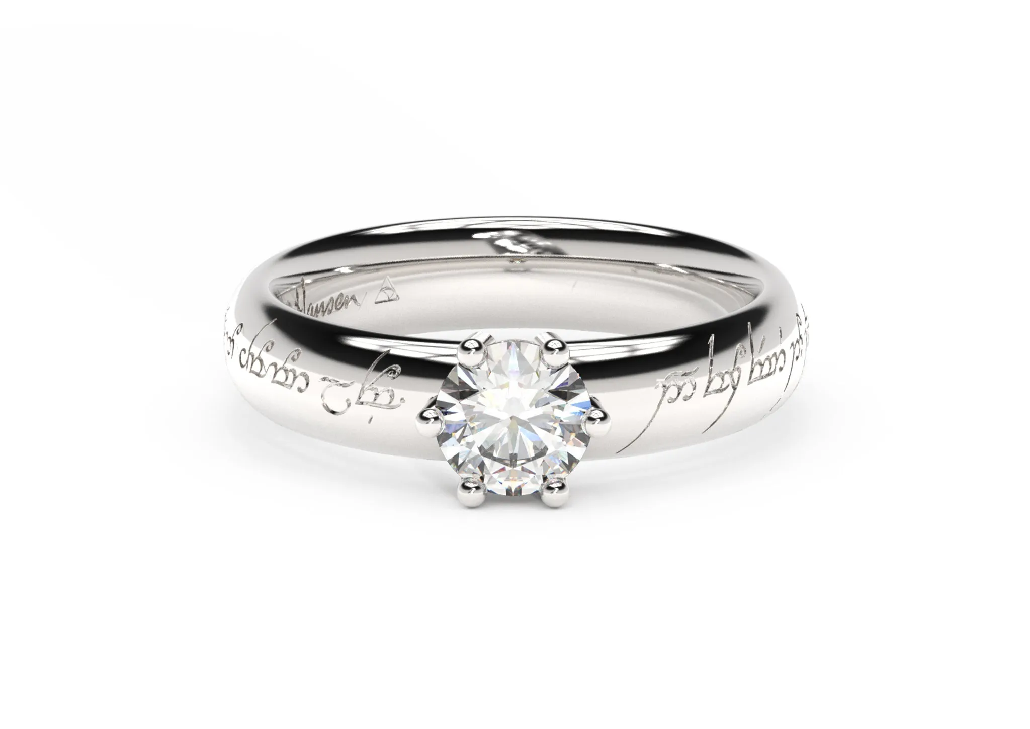 Classic Elvish Engagement Ring, White Gold & Platinum