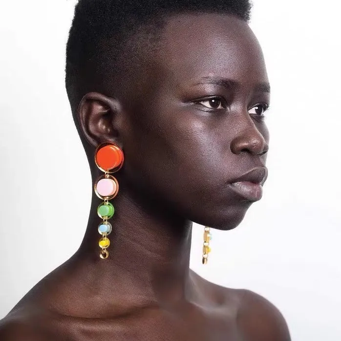 Color Circle Drop Earrings